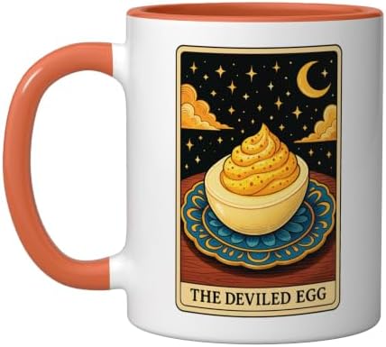 The Deviled Egg Tarot Card Ceramic Mug, Orange/White, 11oz by Unknown