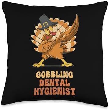 Thanksgiving Holiday Gifts and Designs Dabbing Turkey Dental Hygienist Funny Thanksgiving Throw Pillow, 16x16, Multicolor by Unknown