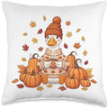 Cute Fall Duck Coffee Pumpkin Cozy Thanksgiving Design Throw Pillow by Unknown