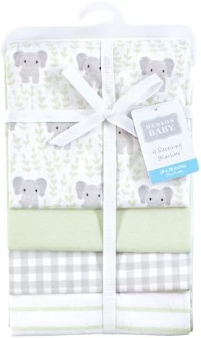 Hudson Baby Unisex Baby Cotton Flannel Receiving Blankets 4-Pack, Leafy Elephant, One Size - Image 2