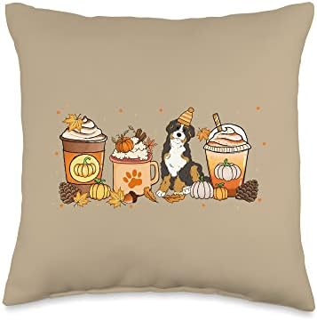 Bernedoodle Coffee Pumpkin Spice Dog Lover Fall Thanksgiving Throw Pillow by Unknown