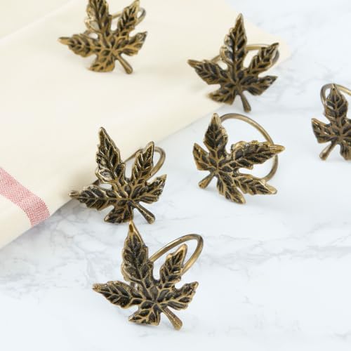 DII Decorative Maple Leaf Metal Napkin Rings, Gold, Set of 6 - Image 4