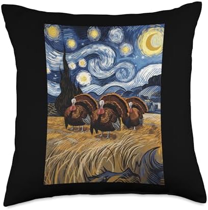 Thanksgiving Turkey Van Gogh Starry Night Holiday Turkey Day Throw Pillow by Unknown