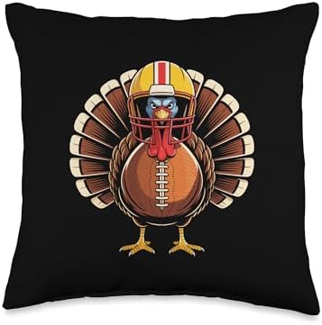 Football Turkey Fan Funny Thanksgiving Football Men Women Throw Pillow by Unknown