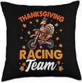 Thanksgiving Racing Team Funny Turkey Riding Dirt Bike Biker Throw Pillow by Unknown