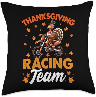 Thanksgiving Racing Team Funny Turkey Riding Dirt Bike Biker Throw Pillow by Unknown