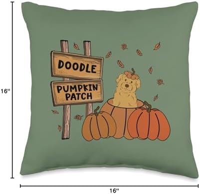 Goldendoodle Pumpkin Patch Dog Lovers Thanksgiving Halloween Throw Pillow - Image 4