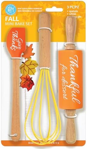 R&M Fall Holiday 3 Piece Mini Bake Set – Spatula, Whisk & Rolling Pin – Thanksgiving Baking Gift for Kids and Home Bakers by RMInternational