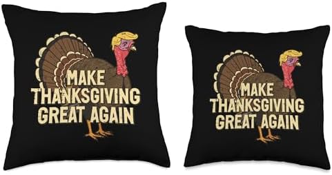 Make Thanksgiving Great Again Funny Turkey Men Women Kids Throw Pillow - Image 3