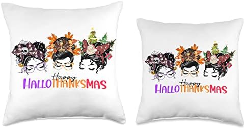 Happy Hallothanksmas Happy Halloween Thanksgiving Christmas Throw Pillow - Image 3