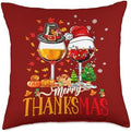 Most Likely To Christmas santa’s sleigh Merry Thanksmas Thanksgiving Christmas Ugly Xmas Pajamas Throw Pillow, 18x18, Multicolor by Unknown