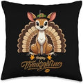 Funny White-Tailed Deer with Turkey Feathers Thanksgiving Throw Pillow by Unknown