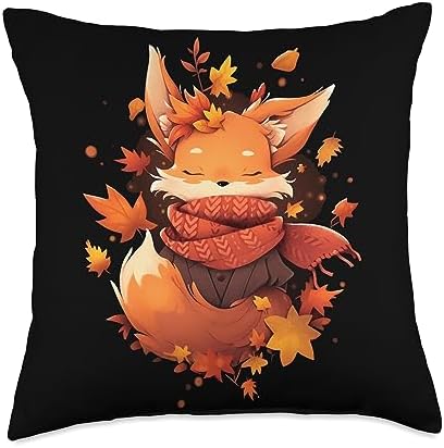 Fall Vibes Autumn Season Fox Fall Season Autumn Leaves Thanksgiving Throw Pillow, 18x18, Multicolor by Unknown