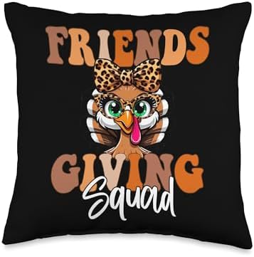 Friends Squad Thanksgiving 2024 Turkey Face Leopard Throw Pillow by Unknown
