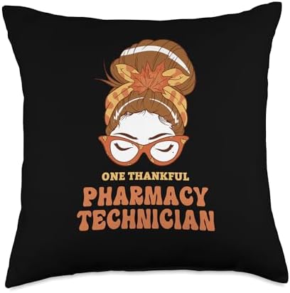 Thanksgiving Holiday Gifts and Designs Messy Bun Pharmacy Technician Thanksgiving Woman Throw Pillow, 18x18, Multicolor by Unknown