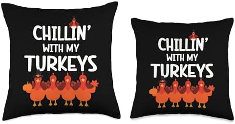 Chillin' With My Turkeys Turkey Pilgrim Funny Thanksgiving Throw Pillow - Image 3