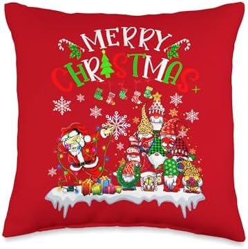 Family Happy Hallothanksmas Thanksgiving Christmas Merry Christmas Dabbing Santa Pine Tree Gnomes Xmas Lights Throw Pillow, 16x16, Multicolor by Unknown