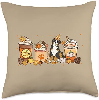 Bernedoodle Coffee Pumpkin Spice Dog Lover Fall Thanksgiving Throw Pillow by Unknown