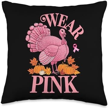 Wear Pink Turkey for Thanksgiving Breast Cancer Awareness Throw Pillow by Unknown