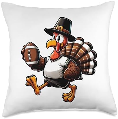 Funny Thanksgiving Turkey with Pilgrim Hat Football Player Throw Pillow by Unknown