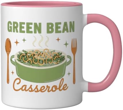 Green Bean Casserole Retro Thanksgiving Dinner Humor Ceramic Mug, Pink/White - Image 2