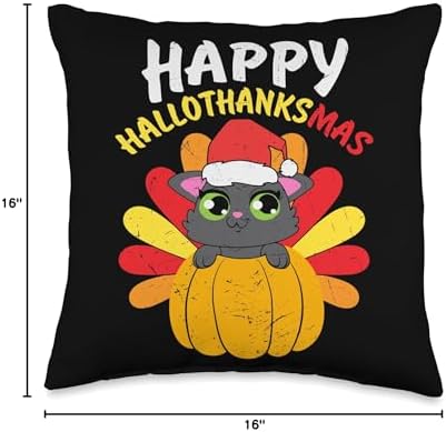 Check out my Thanksgiving Shirts Thanksgiving Happy Hallothanksmas Cat Kitten Throw Pillow, 16x16, Multicolor - Image 4