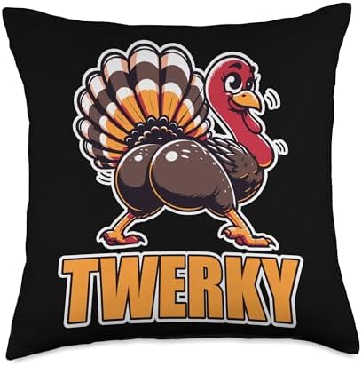 Funny Twerkey Shirt Turkey Pilgrim Thanksgiving Twerking Throw Pillow by Unknown