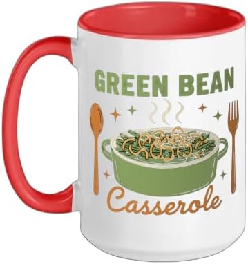 Green Bean Casserole Retro Thanksgiving Dinner Humor Ceramic Mug, Red/White, 15oz by Unknown