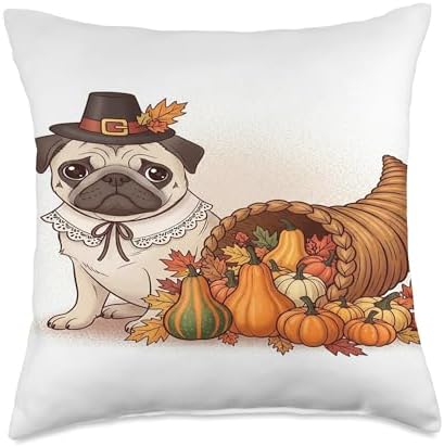 Thanksgiving Pug Throw Pillow by Unknown