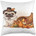 Thanksgiving Pug Throw Pillow by Unknown
