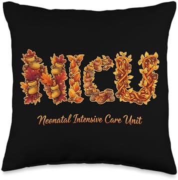 Thankful NICU Nurse Happy Fall Pumpkin Autumn Thanksgiving Throw Pillow by Unknown