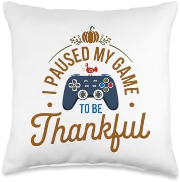 I Paused My Game To Be Thankful, Gamer Happy Thanksgiving Throw Pillow by HadleyDesigns