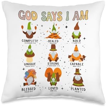 God says I am fall gnome pumpkin autumn gnomes Thanksgiving Throw Pillow by Unknown