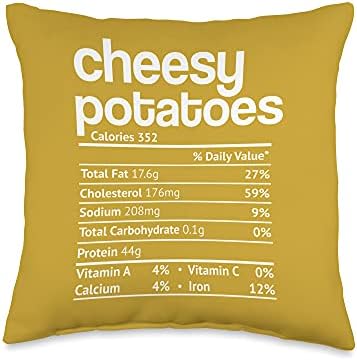 Cheesy Potatoes Nutrition Fact Funny Thanksgiving Christmas Throw Pillow by Unknown