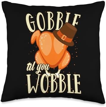 Gobble Til Turkey Costume Funny Gobble Til You Wobble Turkey Day Thanksgiving Costume Throw Pillow, 16x16, Multicolor by Unknown