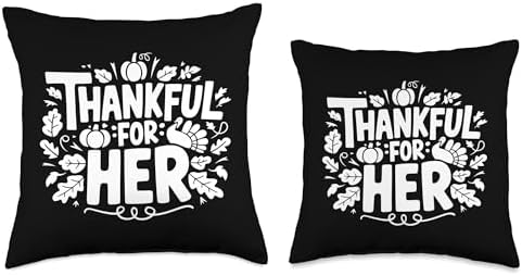 Thankful For Her, Blessed Cute Couples Thanksgiving Throw Pillow - Image 3