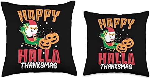 Happy Hallothanksmas Wine Halloween Thanksgiving Christmas Throw Pillow - Image 3
