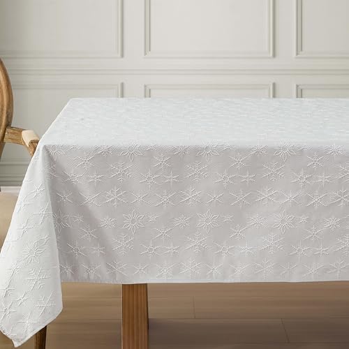 Laura Ashley Raised Embroidered Tablecloth, 60" x 84", Snowflake Silver - Image 2