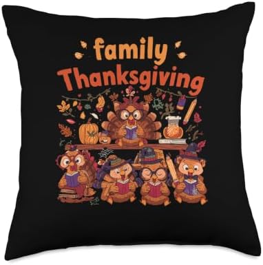 Funny Turkey Read Books Reading Happy Thanksgiving Teacher Throw Pillow by Unknown