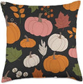 Pumpkin Autumn Pattern Thanksgiving Colorful Fall Leaves Throw Pillow by Unknown
