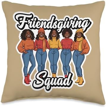 Friendsgiving Squad African American Women Thanksgiving Crew Throw Pillow by Unknown