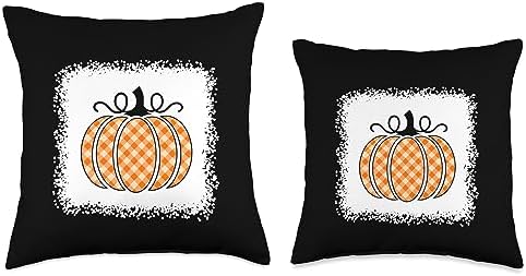 Funny Thanksgiving Orange Plaid Pumpkin Buffalo Women Girls Throw Pillow - Image 3