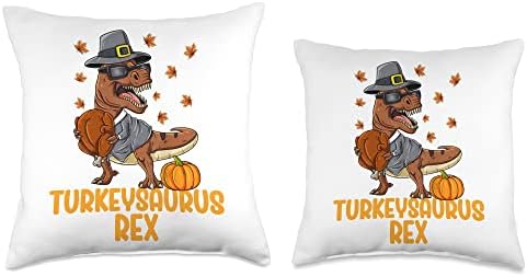 Dinosaur Thanksgiving Boys Turkey Saurus T rex Kids Boys Throw Pillow - Image 3