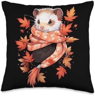 Ferret Autumn Autumn Leaves Thanksgiving Throw Pillow by Unknown