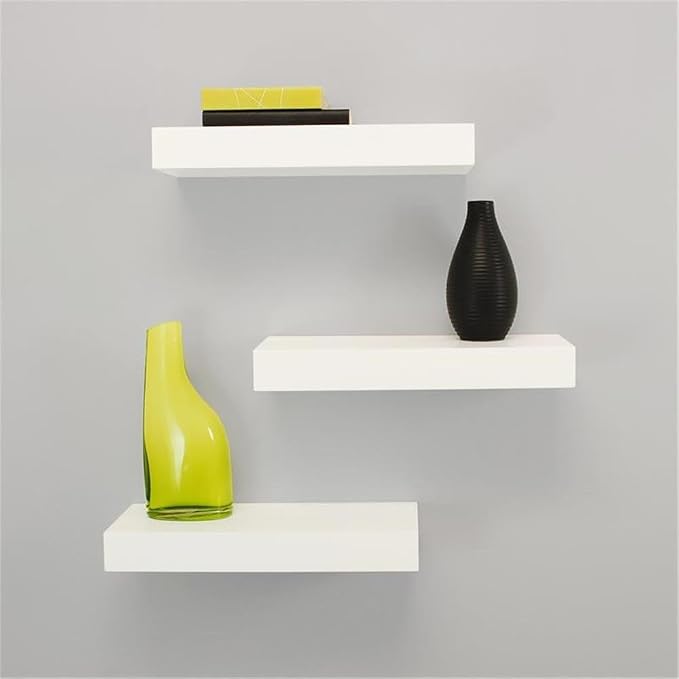Kiera Grace Stockholm Maine Floating Shelves, Modern Wall Mounted Hanging Shelf for Bedroom, Kitchen, 12", White, 3Pack