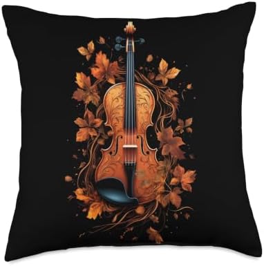 Violin Player Autumn Autumn Leaves Thanksgiving Throw Pillow by Unknown