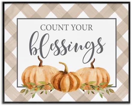 'Count Your Blessings Thankful Pumpkin Tartan'| Framed Giclee Art by StupellIndustries