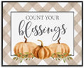'Count Your Blessings Thankful Pumpkin Tartan'| Framed Giclee Art by StupellIndustries