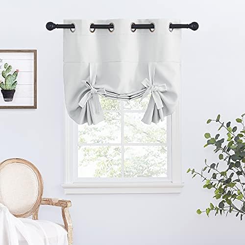 NICETOWN Blackout Tie Up Curtain for Kitchen, Adjustable Window Shade Blind for Bathroom, Grommet Curtain Panel for Thanksgiving, 34" Wide by 45" Long, Greyish White by NICETOWN
