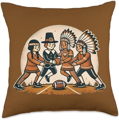 Pilgrim Indian Football Funny Thanksgiving Sports Team Play Throw Pillow by Unknown